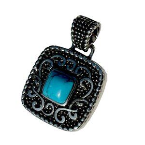 Inox Women's Stainless Steel Textured Pendant w/ Turquoise-Colored Center Stone